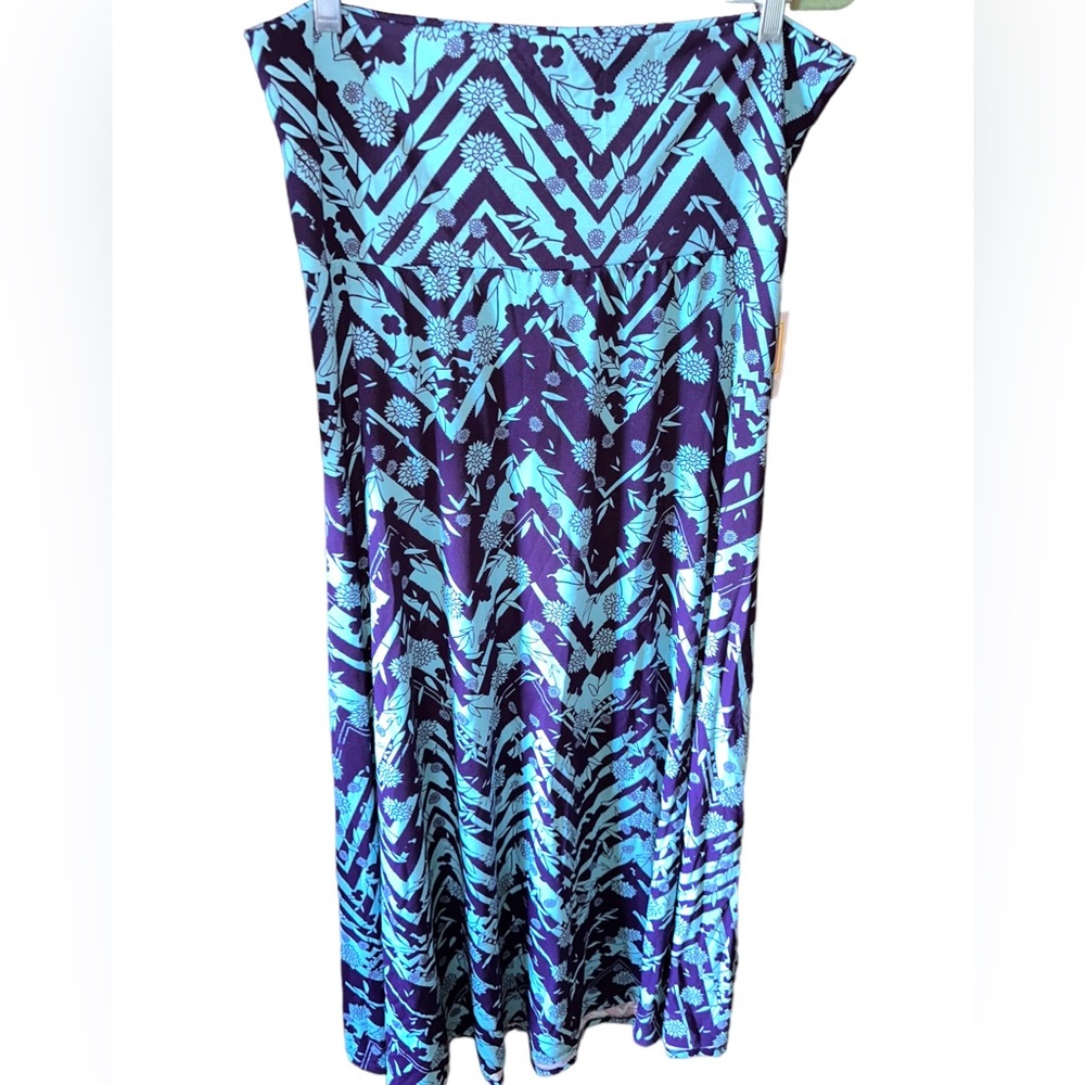 Lularoe XL Maxi skirt purple & turquoise floral and chevron print.